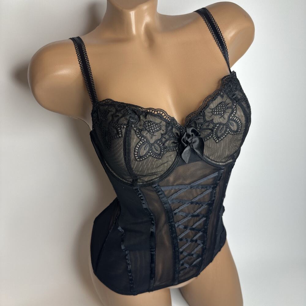 Victoria’s Secret Very Sexy 36C Black Lace Corset Bustier Top Coquette Y2K